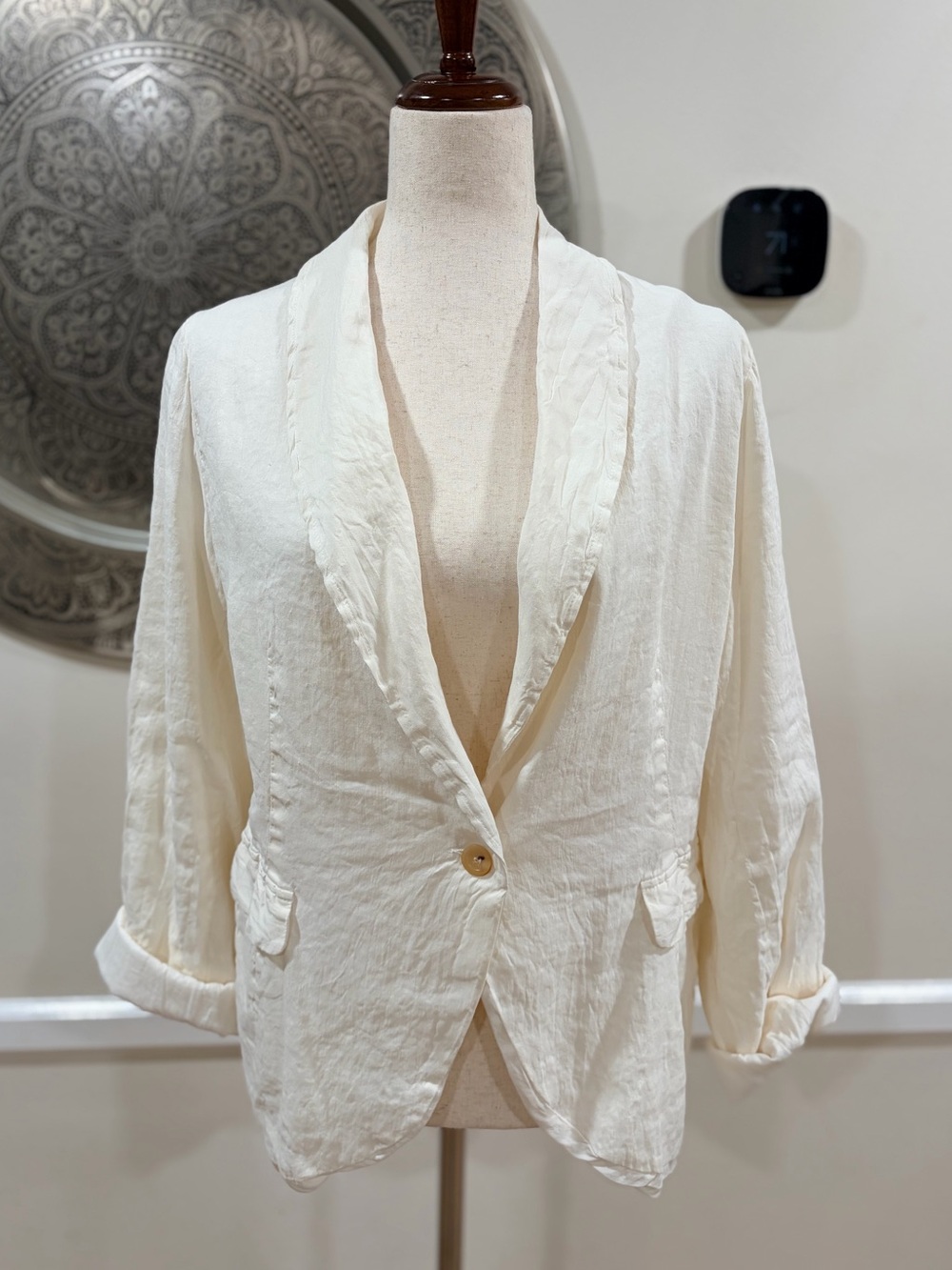 HANNOH WESSEL ecru linen, single button jacket - Size 38 / US 6